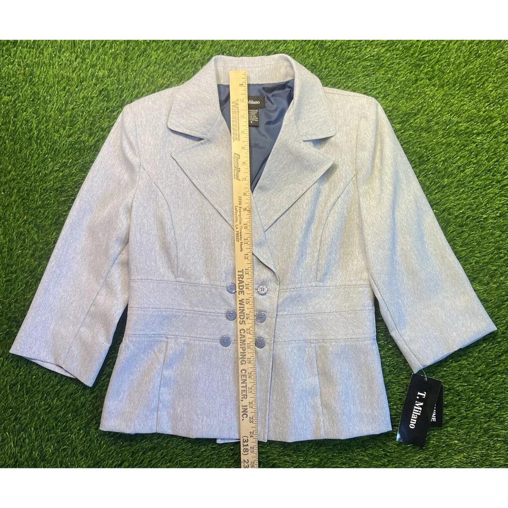 NEW T. MILANO - WOMEN'S Sz 8 GRAY 3/4 SLEEVE BLAZER SUIT JACKET - Picture 7 of 10